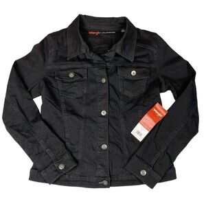 Wrangler Authentics Black Denim Jacket Women L Stretch Cotton Button Trucker NWT
